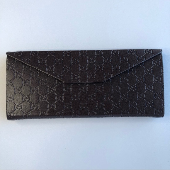 GUCCI Brown Leather GG Monogram Collapsable Sunglass Case - Picture 2 of 9